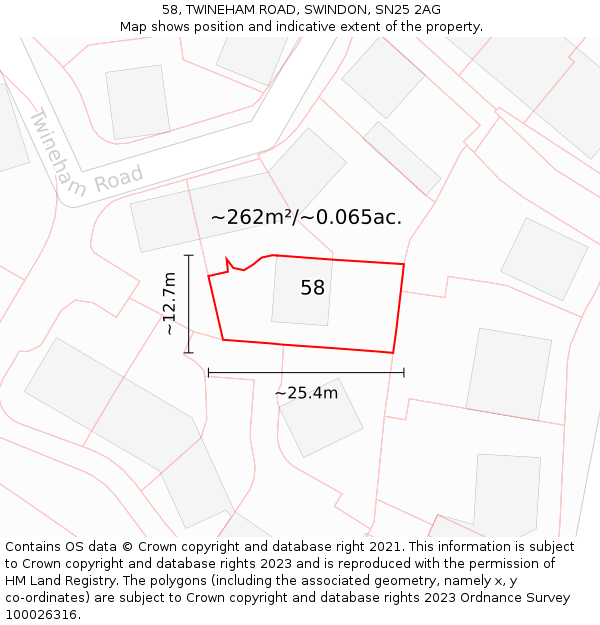 58, TWINEHAM ROAD, SWINDON, SN25 2AG: Plot and title map