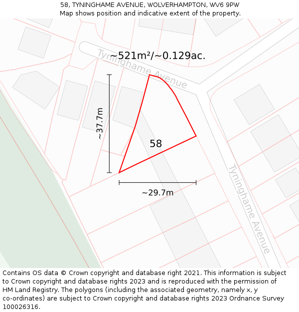 58, TYNINGHAME AVENUE, WOLVERHAMPTON, WV6 9PW: Plot and title map