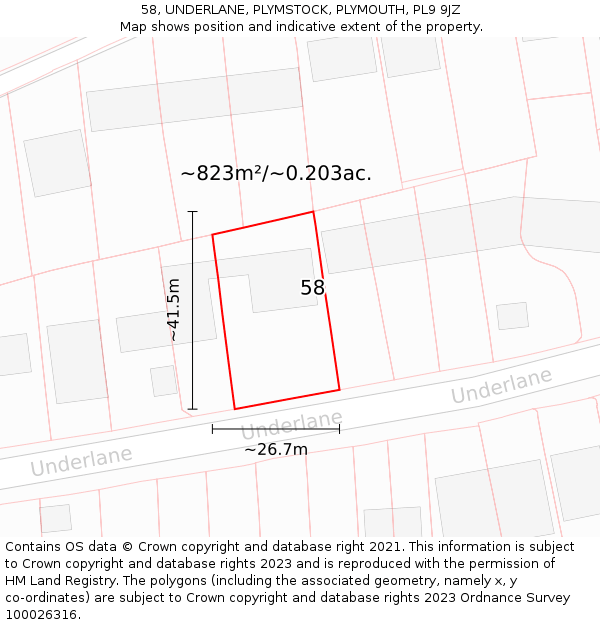 58, UNDERLANE, PLYMSTOCK, PLYMOUTH, PL9 9JZ: Plot and title map