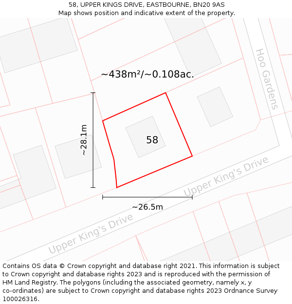 58, UPPER KINGS DRIVE, EASTBOURNE, BN20 9AS: Plot and title map