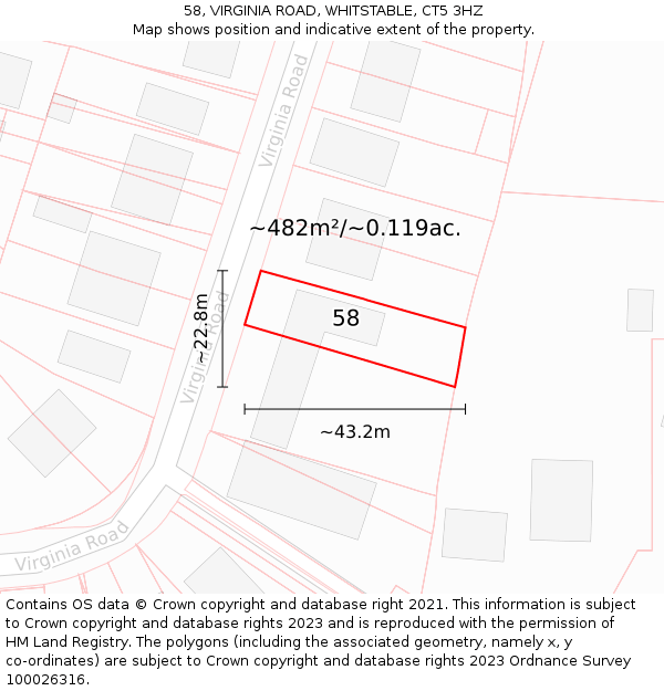 58, VIRGINIA ROAD, WHITSTABLE, CT5 3HZ: Plot and title map