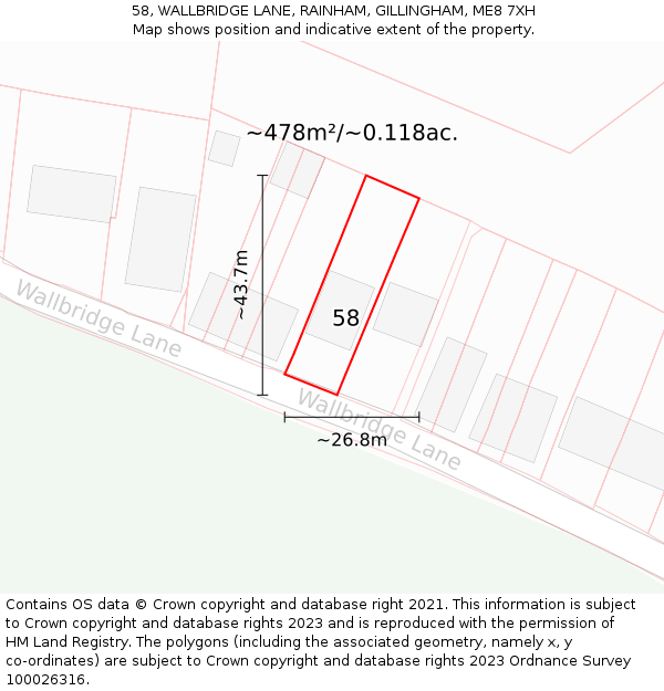 58, WALLBRIDGE LANE, RAINHAM, GILLINGHAM, ME8 7XH: Plot and title map