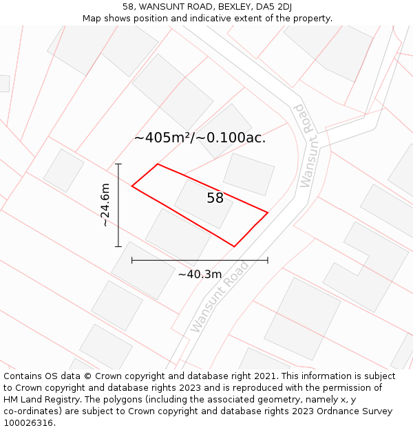 58, WANSUNT ROAD, BEXLEY, DA5 2DJ: Plot and title map