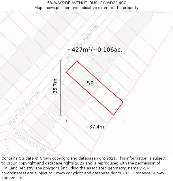 58, WAYSIDE AVENUE, BUSHEY, WD23 4SQ: Plot and title map