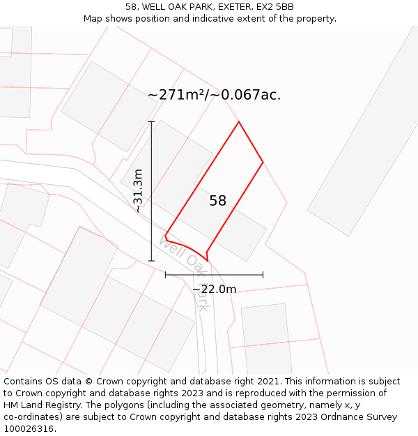 58, WELL OAK PARK, EXETER, EX2 5BB: Plot and title map