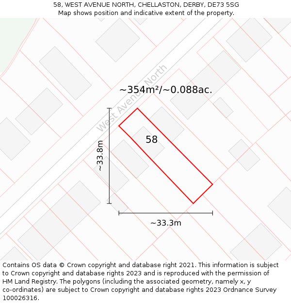 58, WEST AVENUE NORTH, CHELLASTON, DERBY, DE73 5SG: Plot and title map