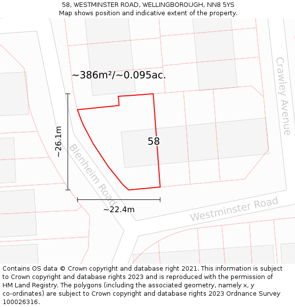 58, WESTMINSTER ROAD, WELLINGBOROUGH, NN8 5YS: Plot and title map