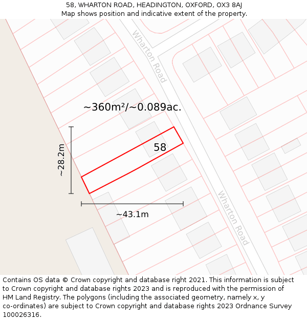 58, WHARTON ROAD, HEADINGTON, OXFORD, OX3 8AJ: Plot and title map