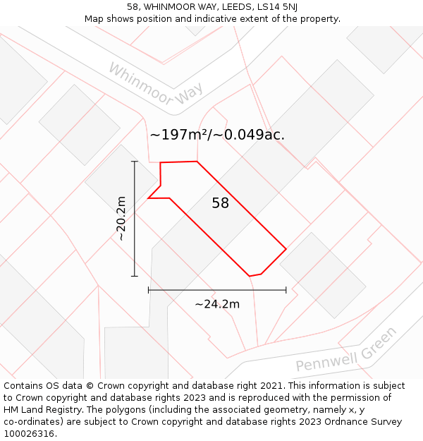 58, WHINMOOR WAY, LEEDS, LS14 5NJ: Plot and title map