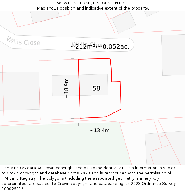 58, WILLIS CLOSE, LINCOLN, LN1 3LG: Plot and title map