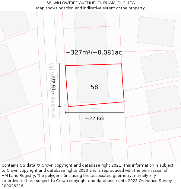 58, WILLOWTREE AVENUE, DURHAM, DH1 1EA: Plot and title map