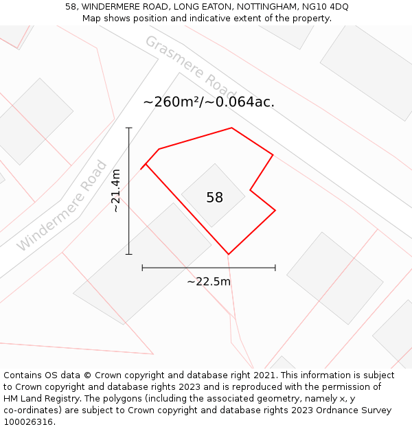 58, WINDERMERE ROAD, LONG EATON, NOTTINGHAM, NG10 4DQ: Plot and title map