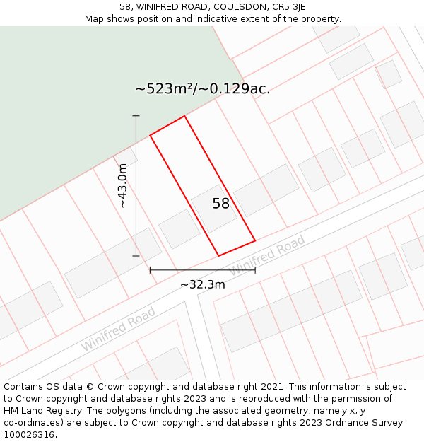 58, WINIFRED ROAD, COULSDON, CR5 3JE: Plot and title map