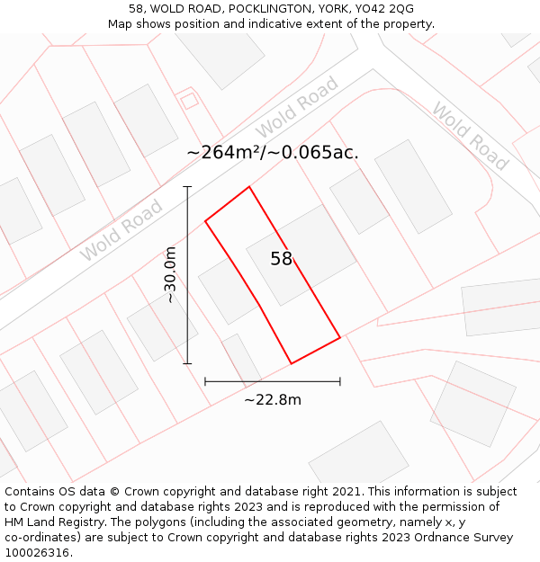 58, WOLD ROAD, POCKLINGTON, YORK, YO42 2QG: Plot and title map