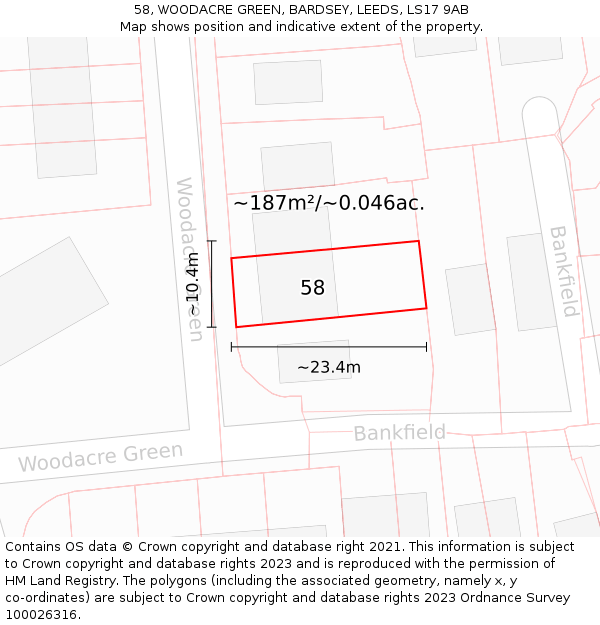 58, WOODACRE GREEN, BARDSEY, LEEDS, LS17 9AB: Plot and title map