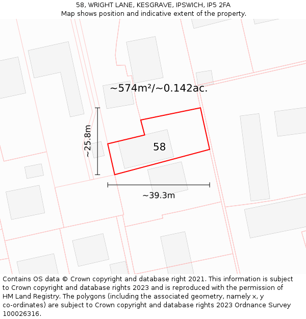 58, WRIGHT LANE, KESGRAVE, IPSWICH, IP5 2FA: Plot and title map