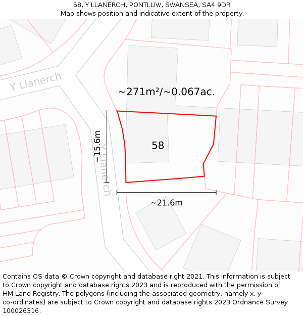 58, Y LLANERCH, PONTLLIW, SWANSEA, SA4 9DR: Plot and title map