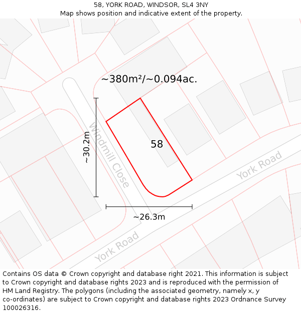 58, YORK ROAD, WINDSOR, SL4 3NY: Plot and title map