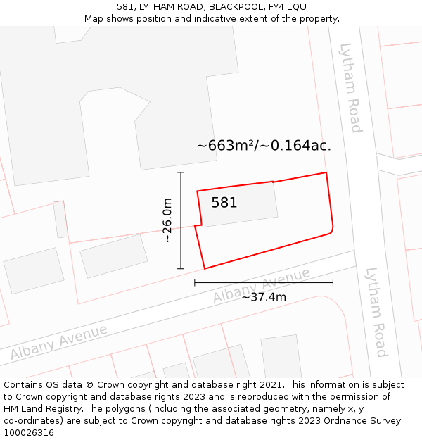 581, LYTHAM ROAD, BLACKPOOL, FY4 1QU: Plot and title map