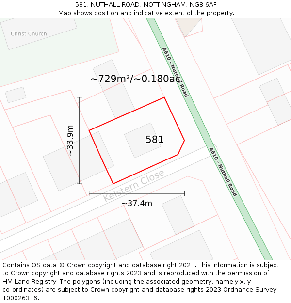 581, NUTHALL ROAD, NOTTINGHAM, NG8 6AF: Plot and title map