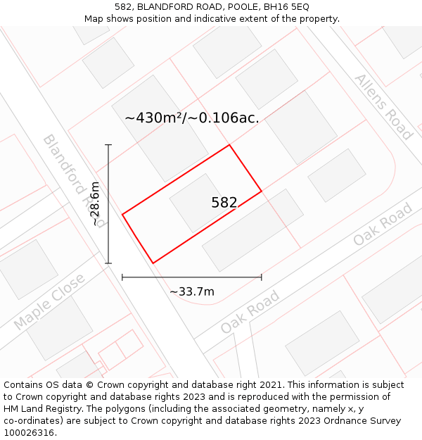 582, BLANDFORD ROAD, POOLE, BH16 5EQ: Plot and title map