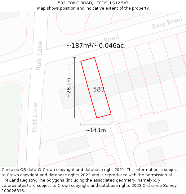 583, TONG ROAD, LEEDS, LS12 5AT: Plot and title map