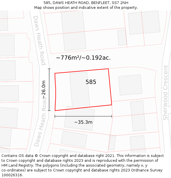 585, DAWS HEATH ROAD, BENFLEET, SS7 2NH: Plot and title map