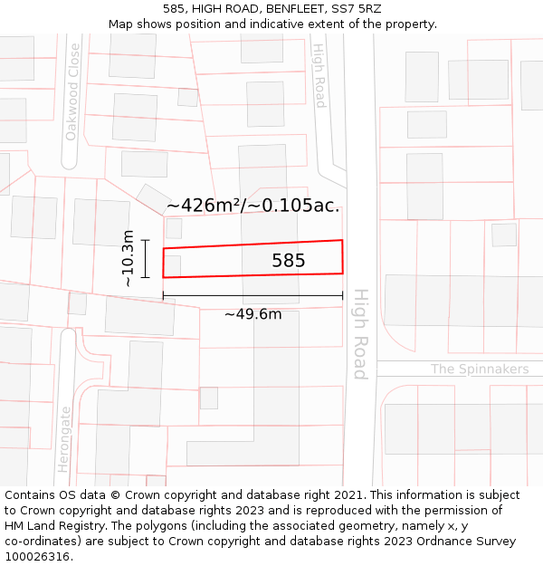 585, HIGH ROAD, BENFLEET, SS7 5RZ: Plot and title map