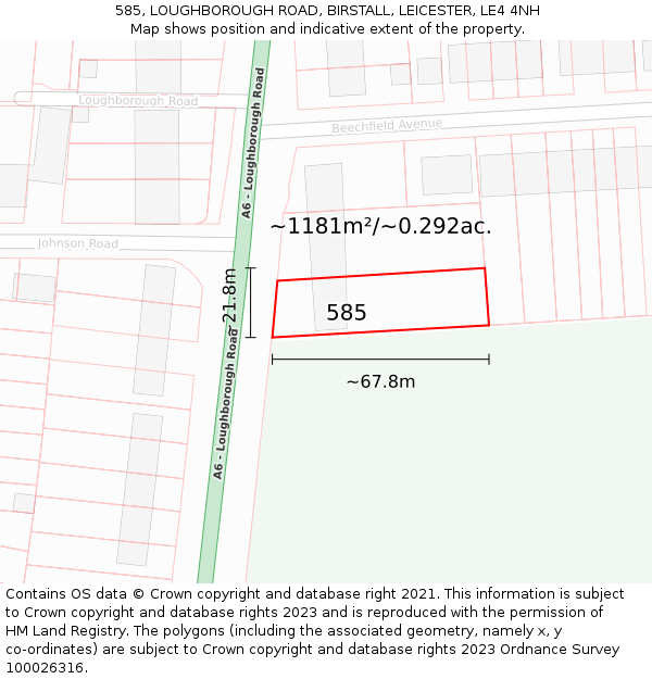 585, LOUGHBOROUGH ROAD, BIRSTALL, LEICESTER, LE4 4NH: Plot and title map