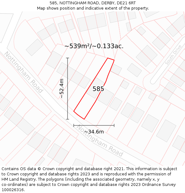 585, NOTTINGHAM ROAD, DERBY, DE21 6RT: Plot and title map