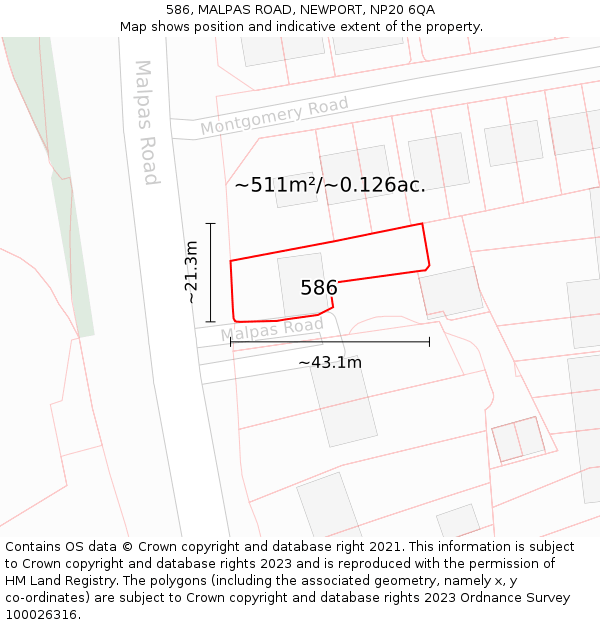 586, MALPAS ROAD, NEWPORT, NP20 6QA: Plot and title map