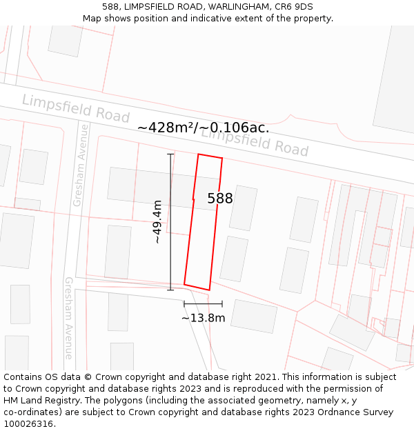 588, LIMPSFIELD ROAD, WARLINGHAM, CR6 9DS: Plot and title map