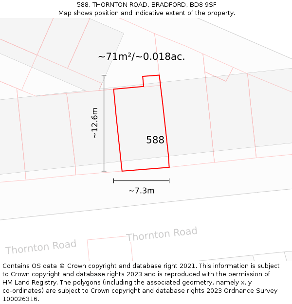588, THORNTON ROAD, BRADFORD, BD8 9SF: Plot and title map