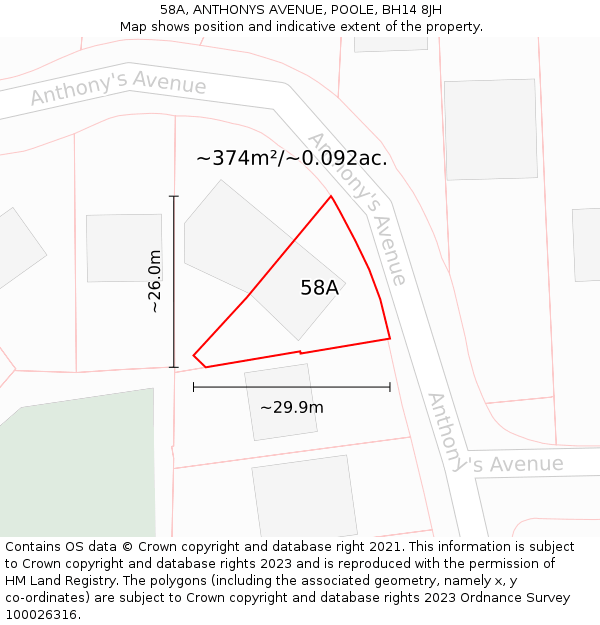 58A, ANTHONYS AVENUE, POOLE, BH14 8JH: Plot and title map