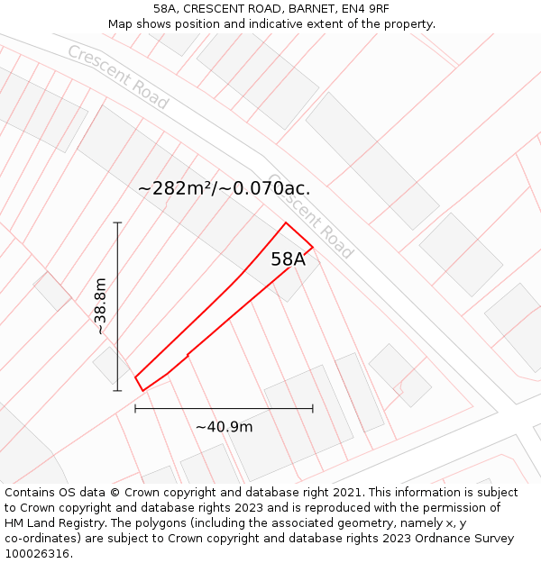 58A, CRESCENT ROAD, BARNET, EN4 9RF: Plot and title map