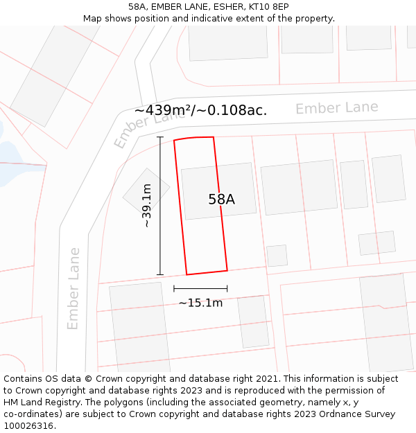 58A, EMBER LANE, ESHER, KT10 8EP: Plot and title map