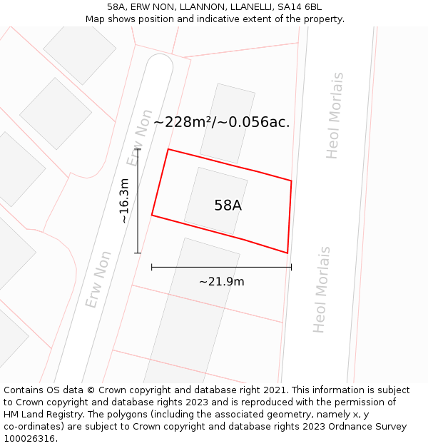 58A, ERW NON, LLANNON, LLANELLI, SA14 6BL: Plot and title map