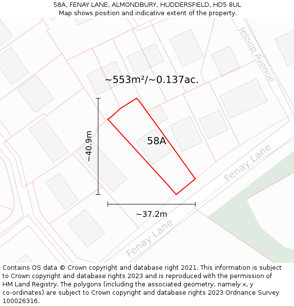 58A, FENAY LANE, ALMONDBURY, HUDDERSFIELD, HD5 8UL: Plot and title map