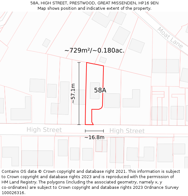 58A, HIGH STREET, PRESTWOOD, GREAT MISSENDEN, HP16 9EN: Plot and title map