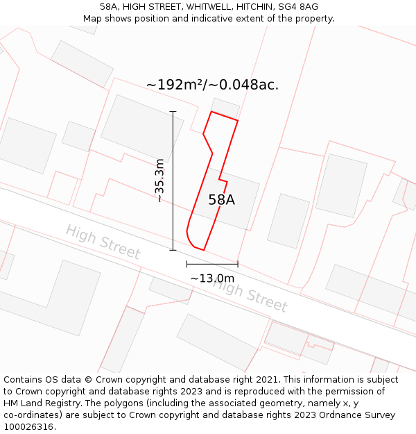 58A, HIGH STREET, WHITWELL, HITCHIN, SG4 8AG: Plot and title map