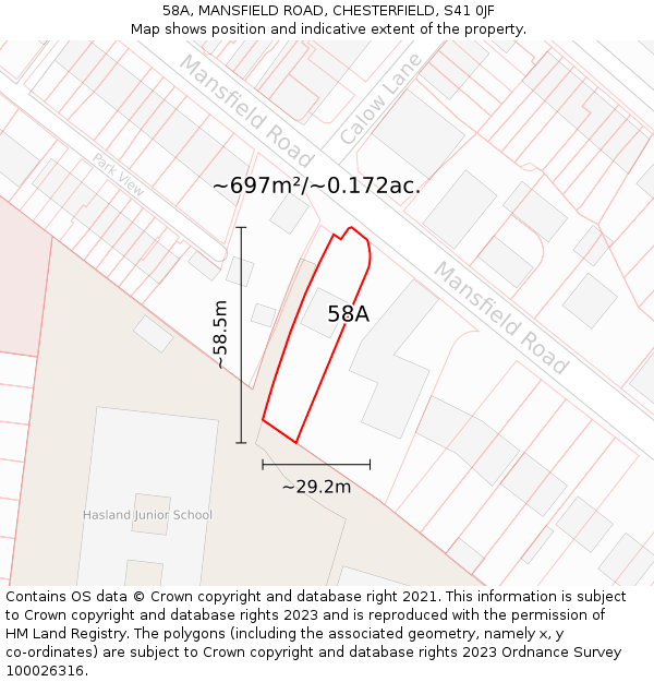 58A, MANSFIELD ROAD, CHESTERFIELD, S41 0JF: Plot and title map