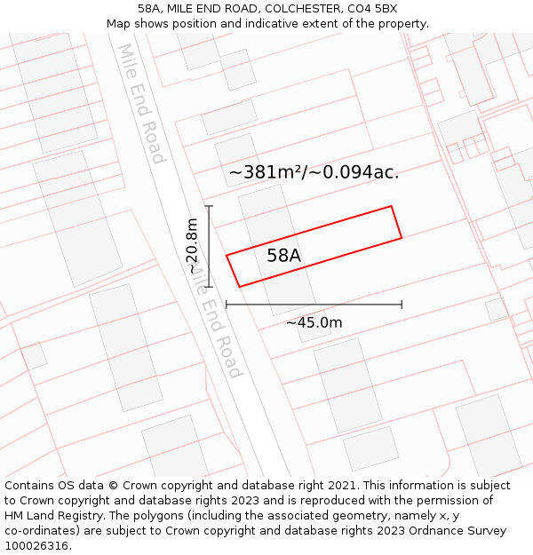 58A, MILE END ROAD, COLCHESTER, CO4 5BX: Plot and title map