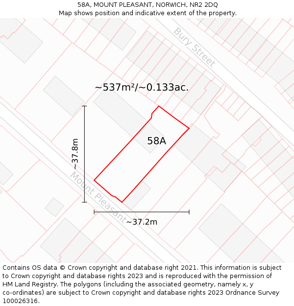 58A, MOUNT PLEASANT, NORWICH, NR2 2DQ: Plot and title map