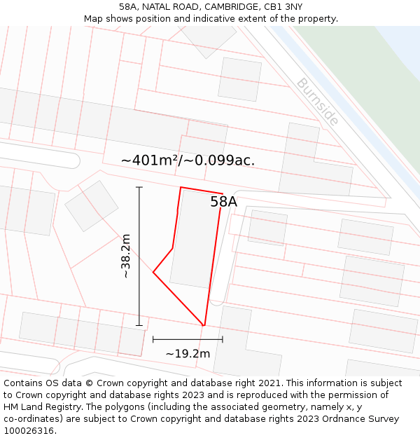 58A, NATAL ROAD, CAMBRIDGE, CB1 3NY: Plot and title map