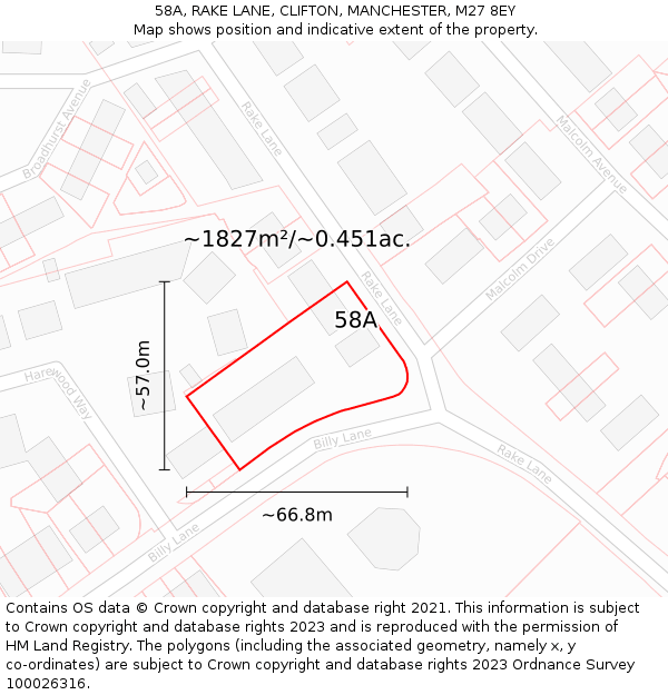 58A, RAKE LANE, CLIFTON, MANCHESTER, M27 8EY: Plot and title map