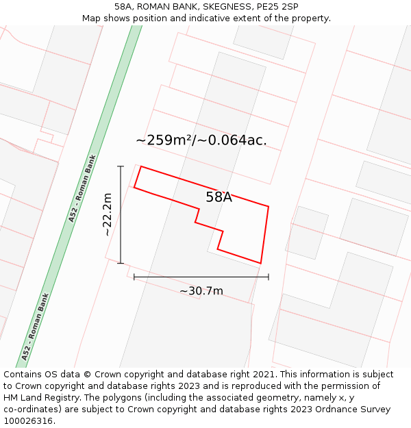 58A, ROMAN BANK, SKEGNESS, PE25 2SP: Plot and title map