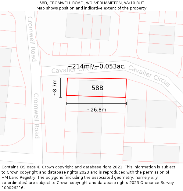 58B, CROMWELL ROAD, WOLVERHAMPTON, WV10 8UT: Plot and title map