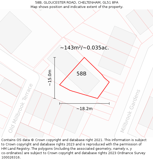 58B, GLOUCESTER ROAD, CHELTENHAM, GL51 8PA: Plot and title map