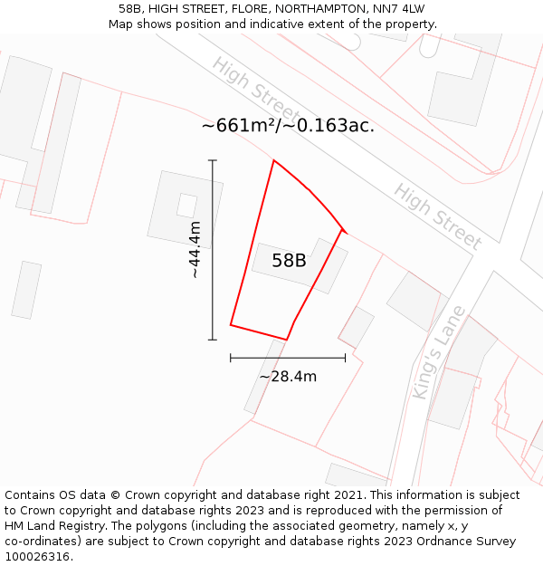 58B, HIGH STREET, FLORE, NORTHAMPTON, NN7 4LW: Plot and title map