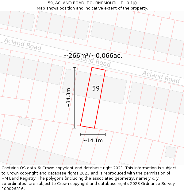 59, ACLAND ROAD, BOURNEMOUTH, BH9 1JQ: Plot and title map